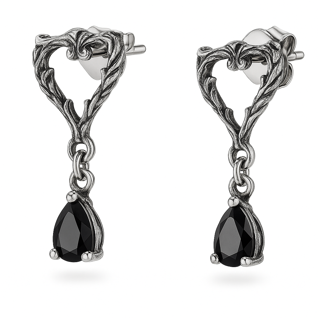 Pendiente Corazón Dark en Acero con Zirconita Negra